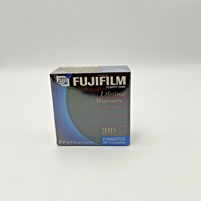 Fuji Film 2HD 3.5'' Floppy Disk For IBM & Compatibles - Factory Sealed 10 Count