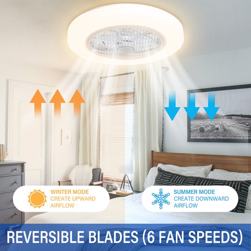 TCFUNDY LED Ceiling Fan with Light + Bluetooth Speaker Player APP&Remote Control