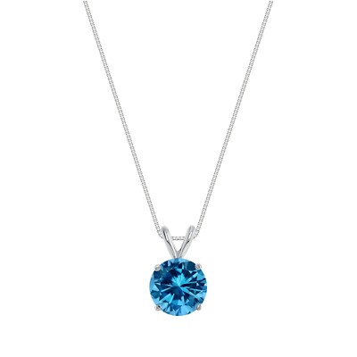 Pre-owned Shine Brite With A Diamond 2.25 Ct Round Cut Blue Solid Real 14k White Gold Solitaire Pendant 18" Necklace