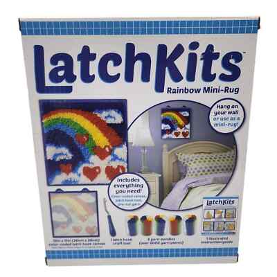 LatchKits Latch Hook Kit Rainbow Hearts Sky Mini-Rug Wall Hanging Craft Kit New