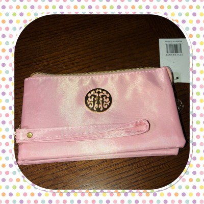 NWT 2 MODA LIGHT PINK MAUVE 3 Compartment Wristlet Wallet Cosmetic Bag FREE SHIP