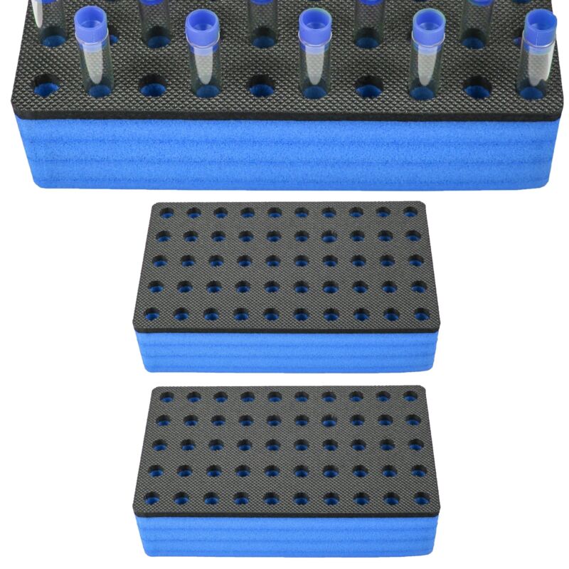 2 Test Tube Racks Blue & Black Foam Rack Organizer Holds 50 Fits up to 12mm