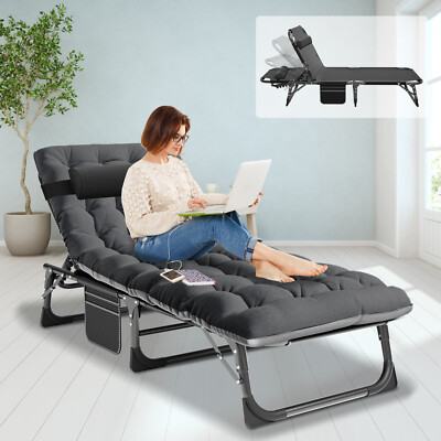 New 4 Level Adjustable Cot Rollaway Folding Bed Black Frame with Black Mattress
