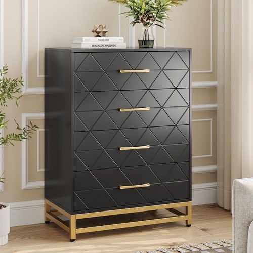 4-Drawers Dresser for Bedroom Chest of Drawers Wood Nightstand Organizer Storage