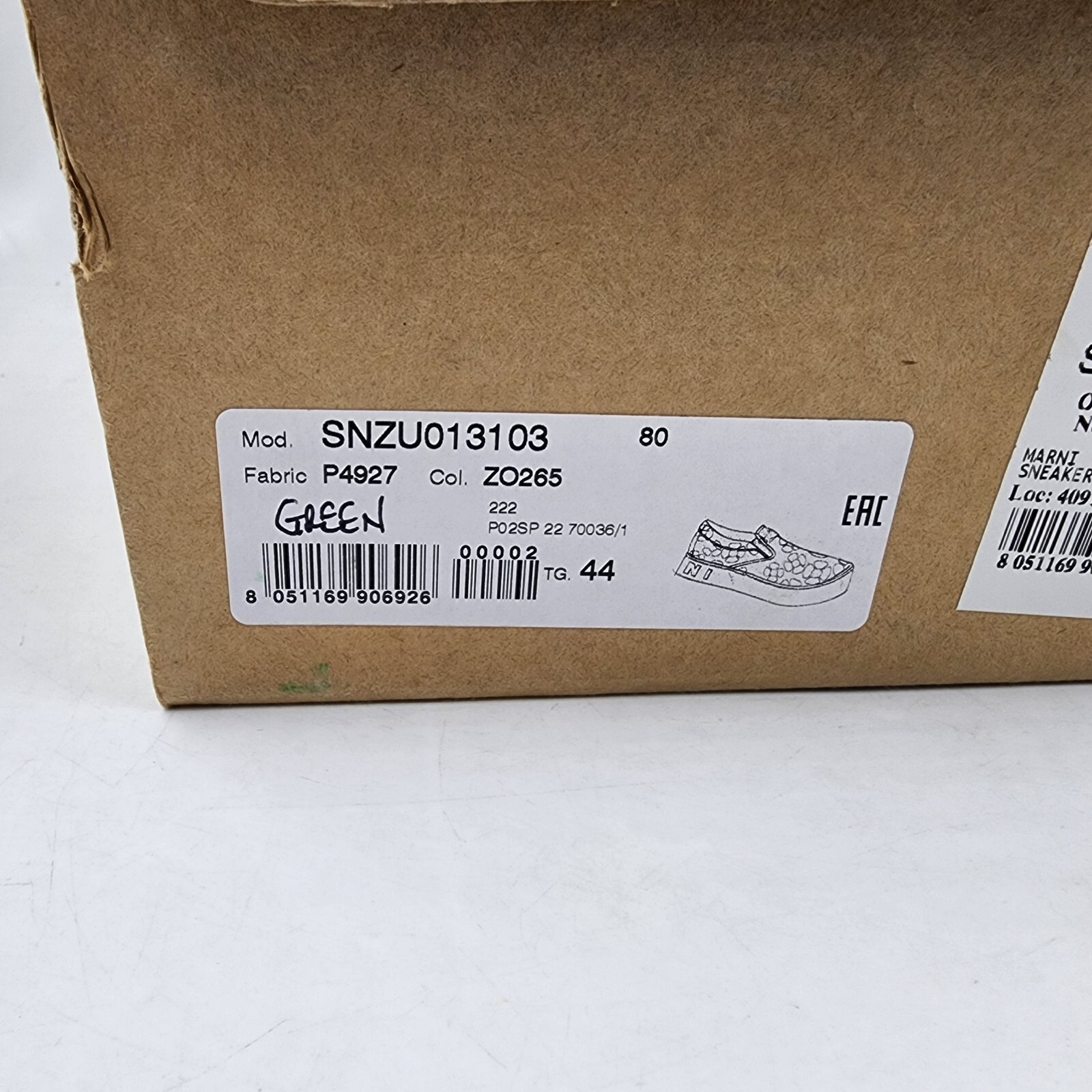 MARNI X CARHARTT MARNI X CARHARTT WIP SLIP ON SNEAKERS MEN'S 44/11US GREEN FLORAL PATCH LOGO +