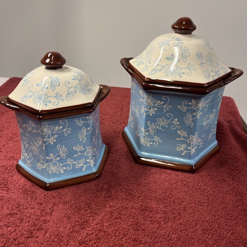 Temptations Floral Lace Blue 1.8qt & 0.9qt Canister Set Cookie Jar