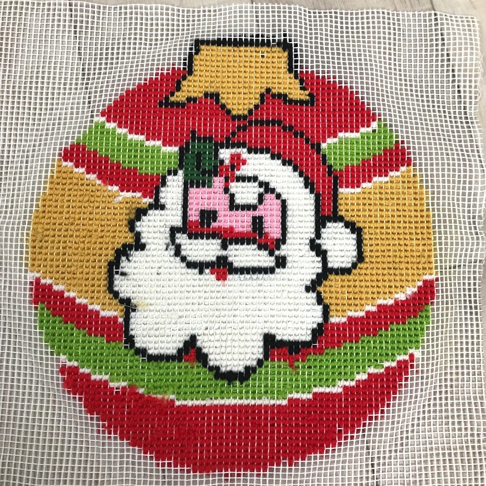 Vintage Latch Hook Rug Finished Wall Hanging Santa on Ornament 19 X 21