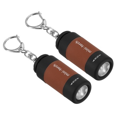 2.1'' Mini Rechargeable LED Keychain Flashlight USB Charging 2 Pack Brown