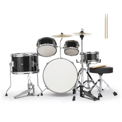 5-Piece Junior Drum Set, Beginner Percussion Kit with Stool and Stands Black