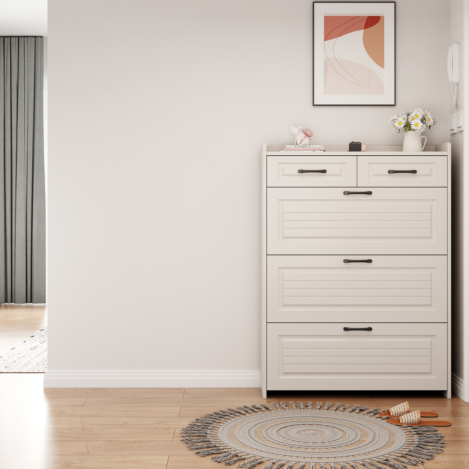 Shoe Cabinet with 3 Flip Door 2 Storage Drawers Shoe Rack Organizer for Entryway