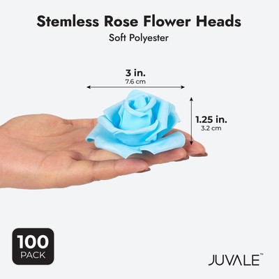 100 Pack Light Blue Artificial Flowers, Bulk Stemless Fake Foam Roses, 3 in