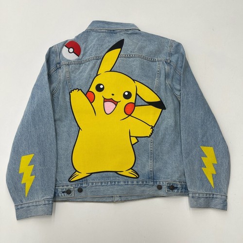 Pre-owned Levi's Levis X Pokemon 25th Anniversary Embroidered Vintage Fit Denim Trucker Jacket In Blue