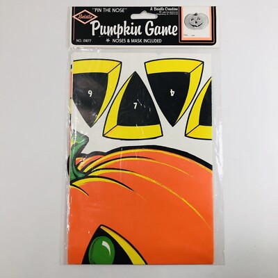 Beistle Pumpkin Game  Pin The Nose Vintage 1989 Blindfold Included Sealed 01877