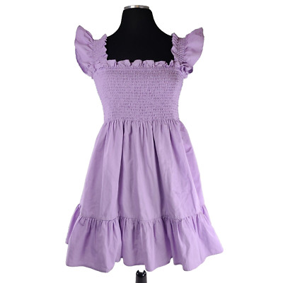 Kourt Portia Smocked Mini Dress Woman Size Medium Flared Sleeve Purple