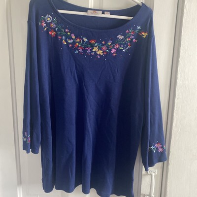 Quacker Factory Women s 1X Tee Shirt Long Sleeves Embroidered Floral