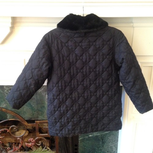 GIRL'S HANNA ANDERSSON Jacket SZ 140 9 10 11 BLACK FUR QUILTED COAT