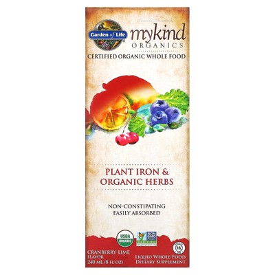 MyKind Organics, Железо из растений и органические травы, клюква и лайм, 8 жидких унций (240 мл)
