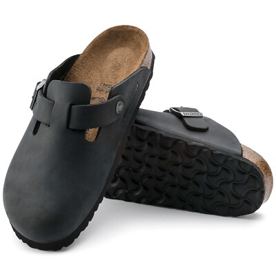 Birkenstock Boston Oiled Leather (Black) Men's Sandals 59461 | eBay