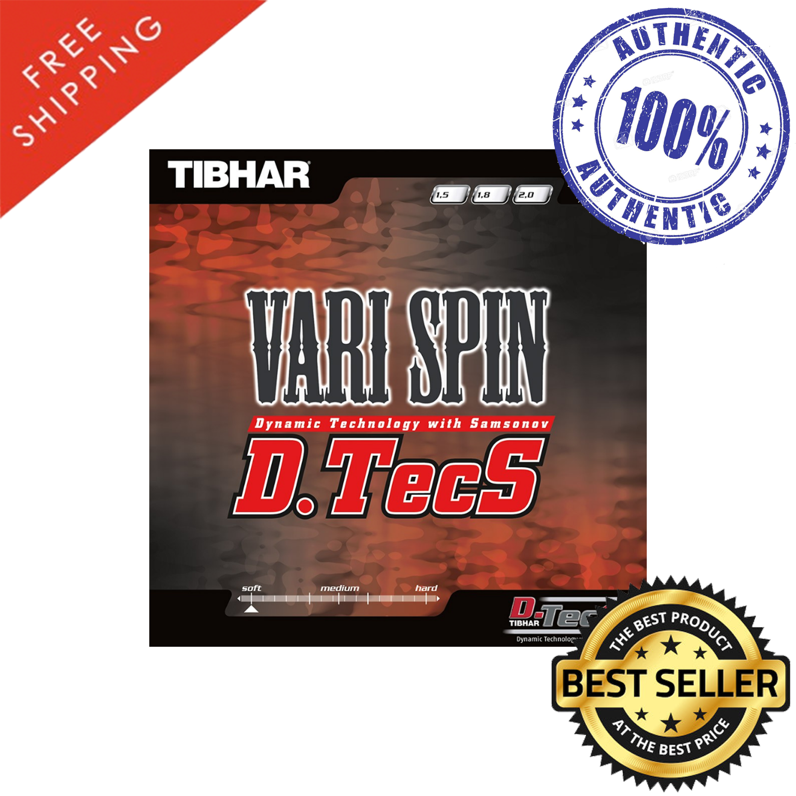 Revêtement De Ping-pong Tibhar Vari Spin - Noir, 1.8 Mm