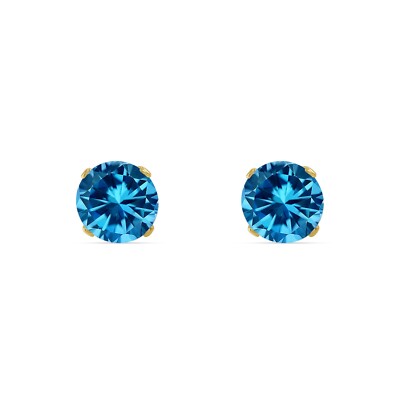 Pre-owned Shine Brite With A Diamond 2.25 Ct Round Cut Blue Earrings Crown Set Studs Solid 14k Yellow Gold Screw Back
