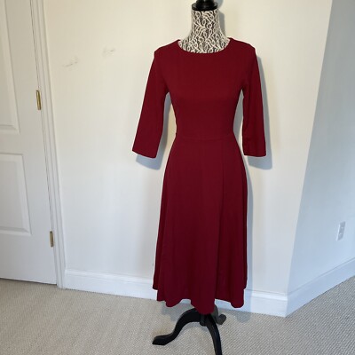 Dresstells Size S Zip Aline 1/2 Sleeve Dress  Round Neck Red Formal Midi