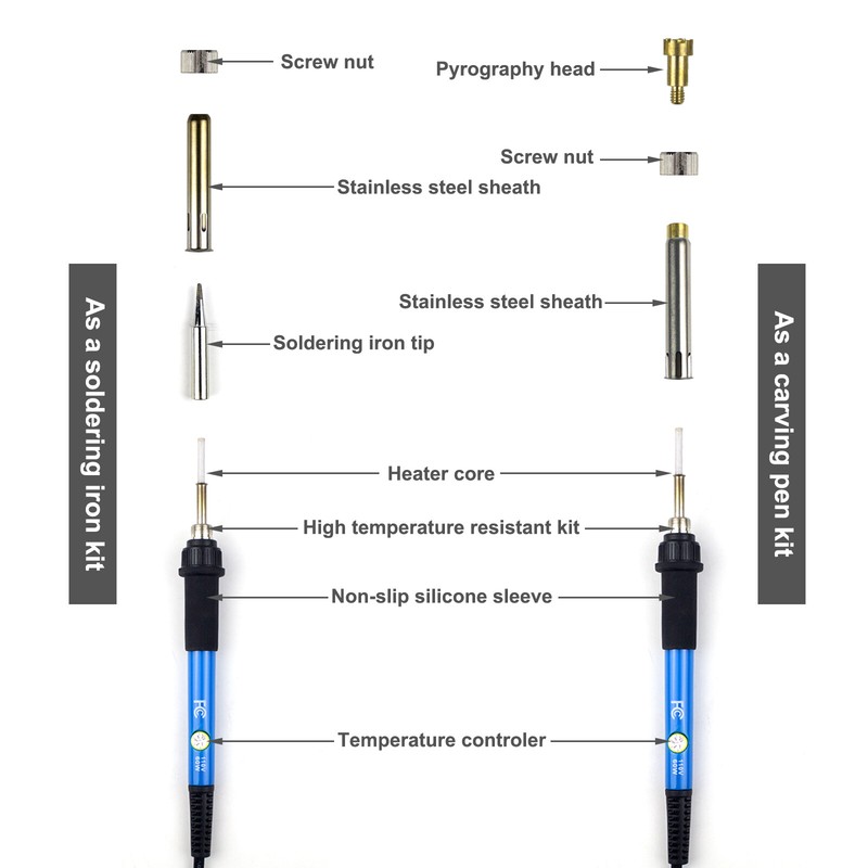 98Pcs 60W Wood Burning Pen Set Electric Soldering Iron Kit Iron Burner Hobby Kit