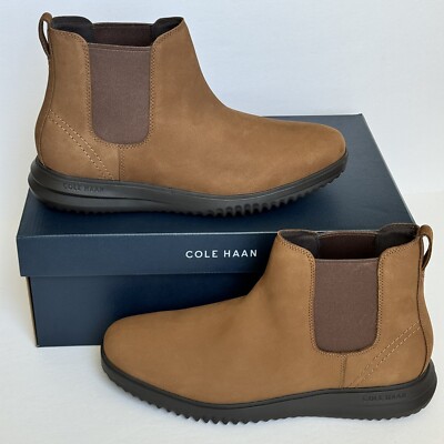 Cole Haan Men s Grand+ Chelsea Boots Size 10.5 Lumbar/Java Nubuck Leather C38789