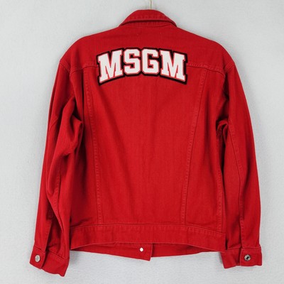 MSGM Jacket Womens Large Red Denim Trucker Milano Cotton Made In Italy Logo