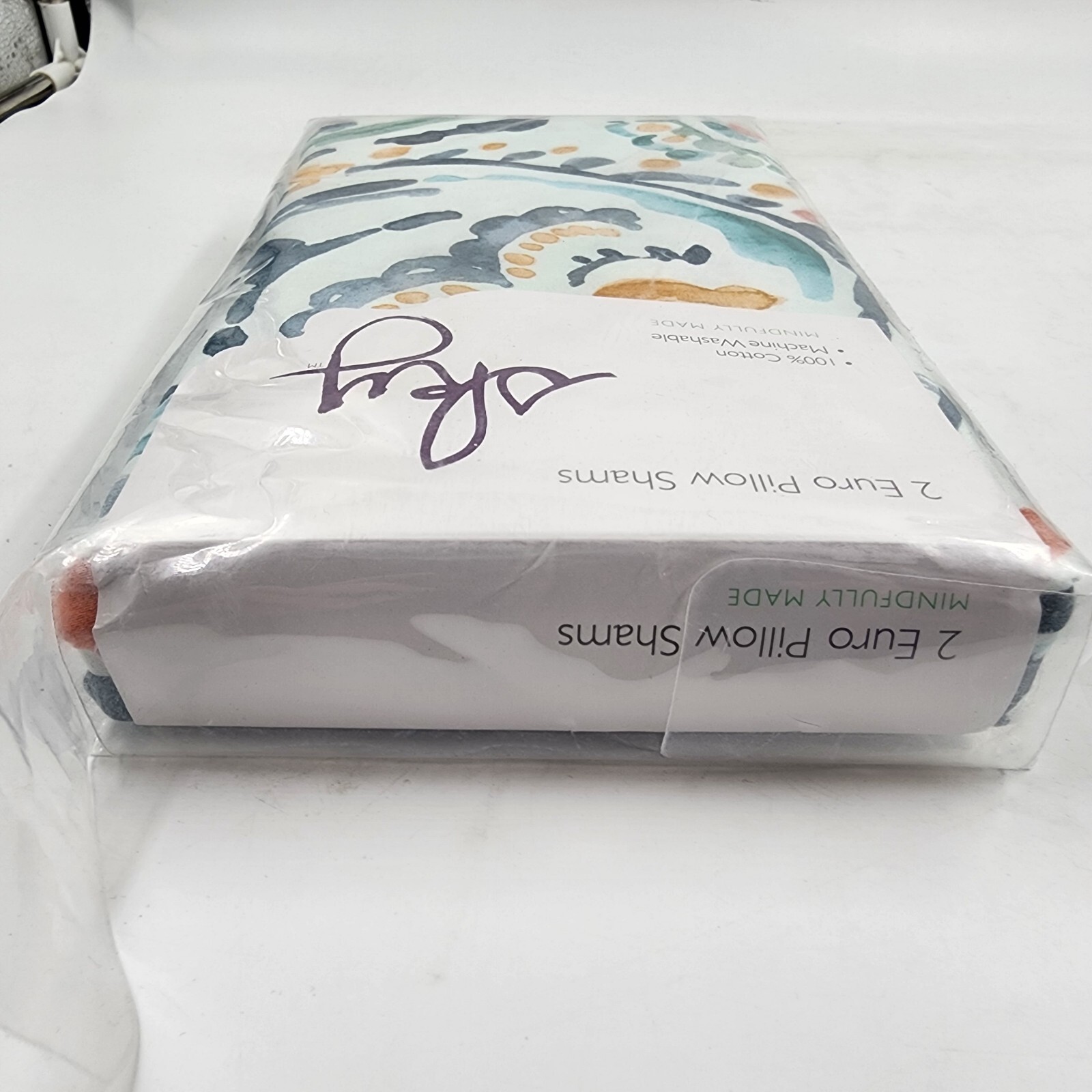Sky Ophelia Euro Pillow Shams 2-Piece Set Green Multi Button Closure - Picture 8 of 13