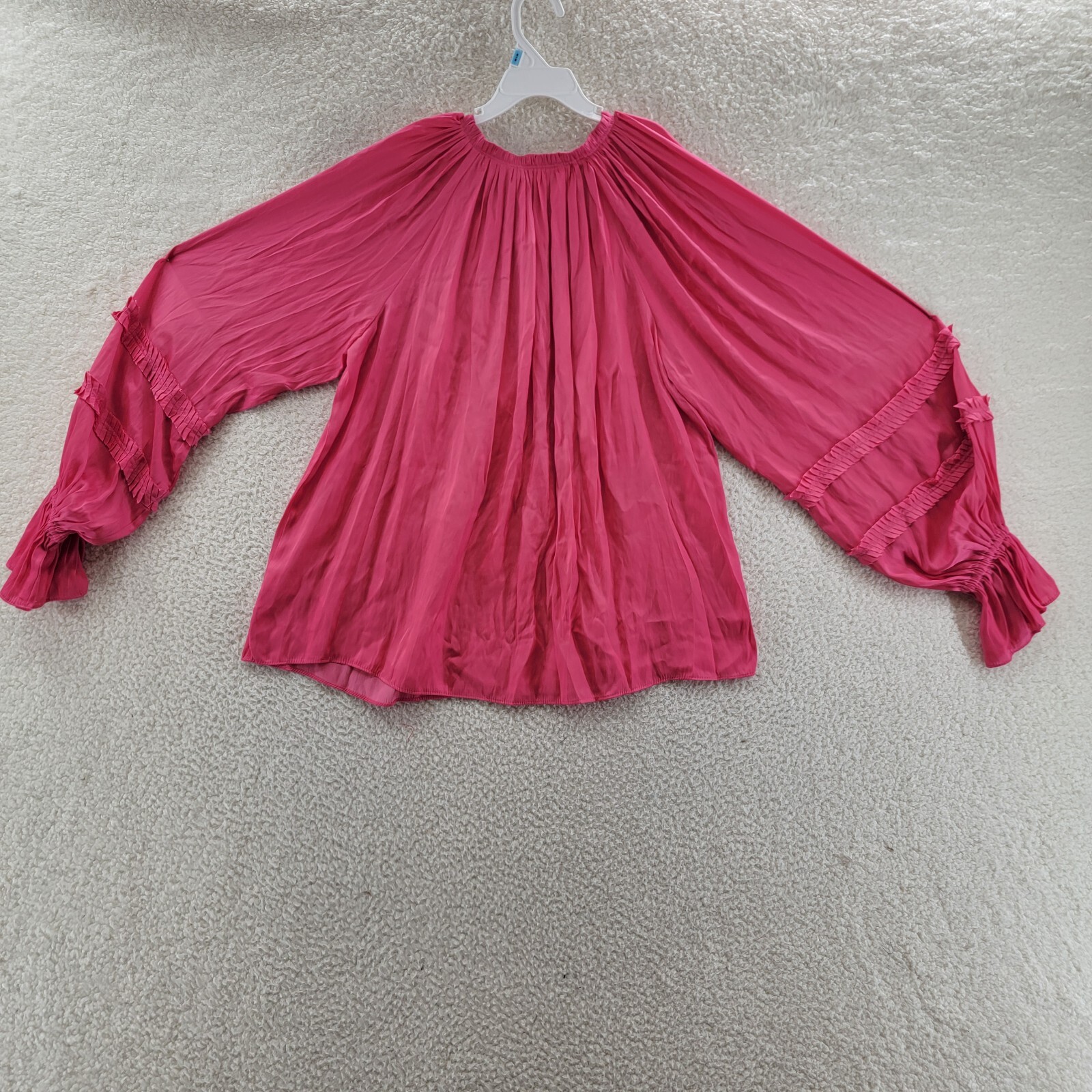 Ramy Brook Maty Balloon Sleeve Top Women's S Bright Pink V-Neck w/ Tie Pullover~ - Picture 10 of 12