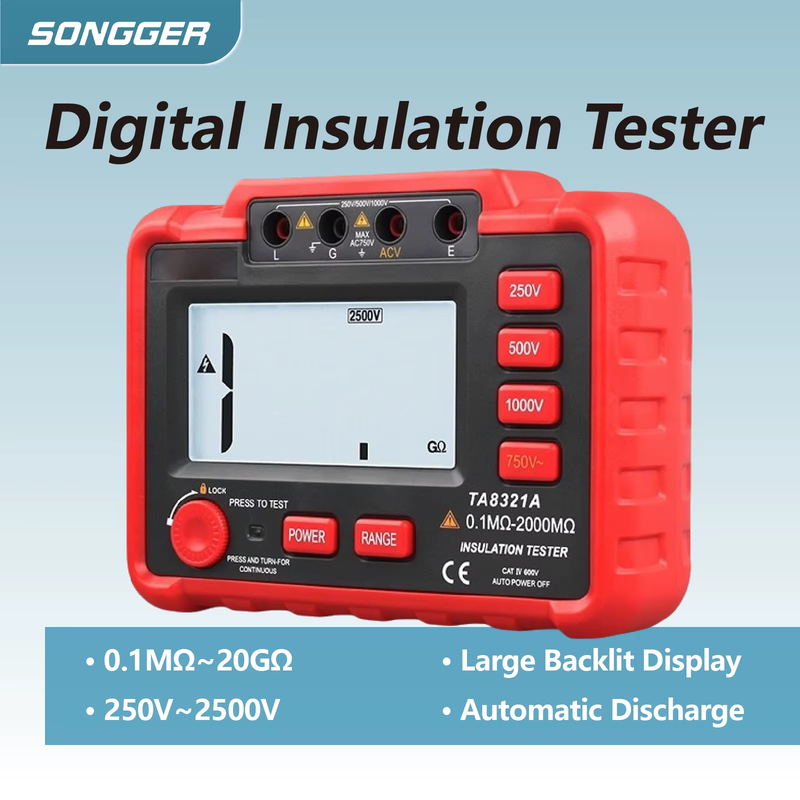 TA8321A TA8322A Insulation Resistance Tester 250V-2500V 0.1M-20MΩ Digital Megohm