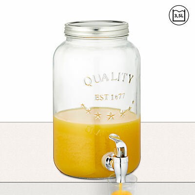 Getränkespender mit Zapfhahn Deckel 3,5L Retro Glas Wasser Limonade Saftspender