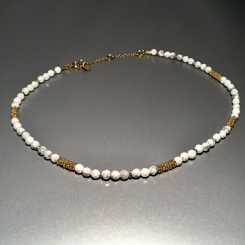 Pre-owned Anna Beck 18k Gold Plated Sterling Silver Beaded Howlite Necklace 16”+2”l In White