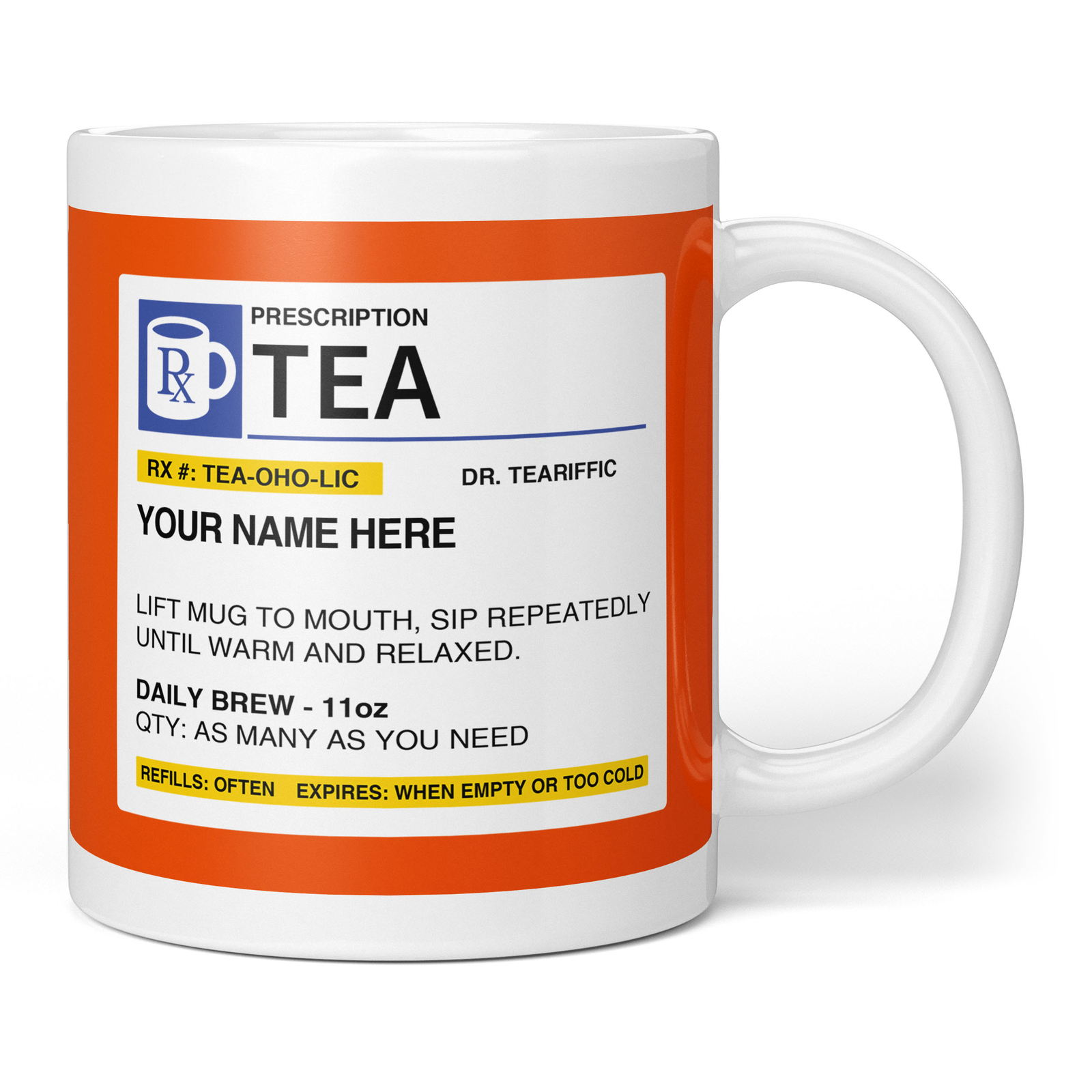 Prescription Tea Mug - Personalized RX Style Tea Cup, Funny RX Custom Name Gift
