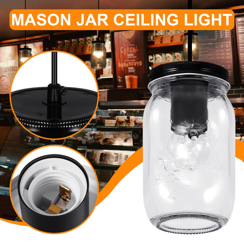 Ceiling Farmhouse Mason Jar Pendant Light Fixture for Kitchen Island