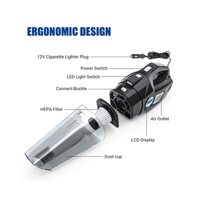 VARSK 4-in-1 Car Vacuum Cleaner High Power, Tire Inflator Portable Car Vacuum...