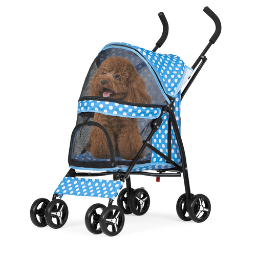 4 Wheels Foldable Pet Stroller Breathable Dog Stroller w/Storage Basket&Skylight