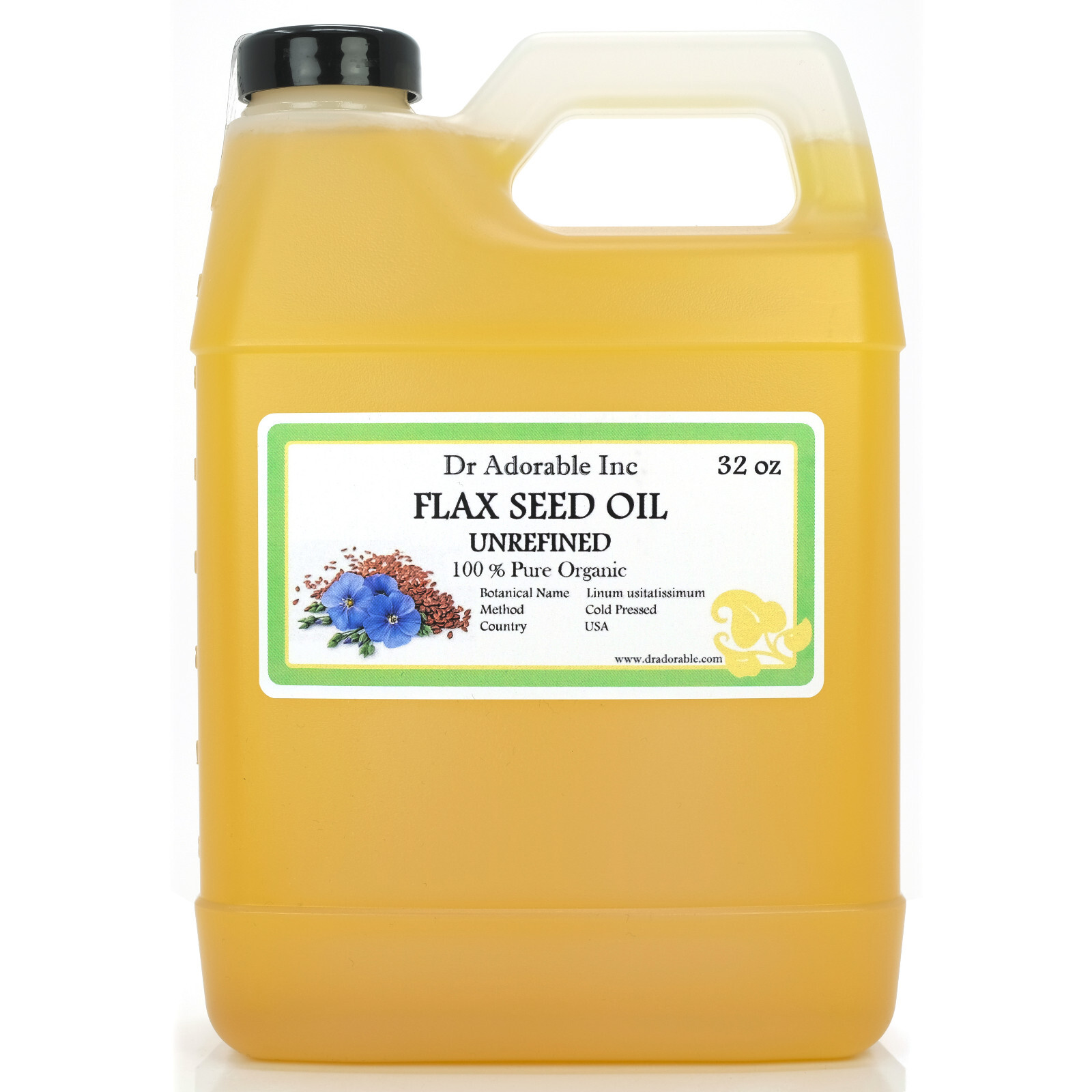 PURE FLAX SEED OIL COLD PRESSED BY DR.ADORABLE ORGANIC RAW VIRGIN 32 OZ/1 QUART