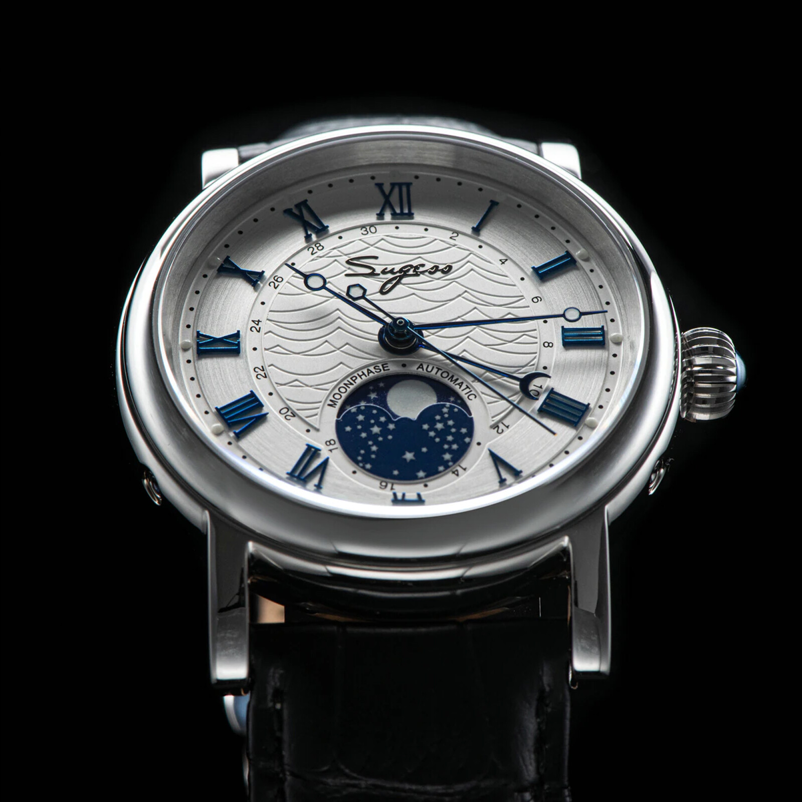 Pre-owned Sugess Moonphase Master High Beat Mechanical Mens Watch Seagull 1963 Su2108sz