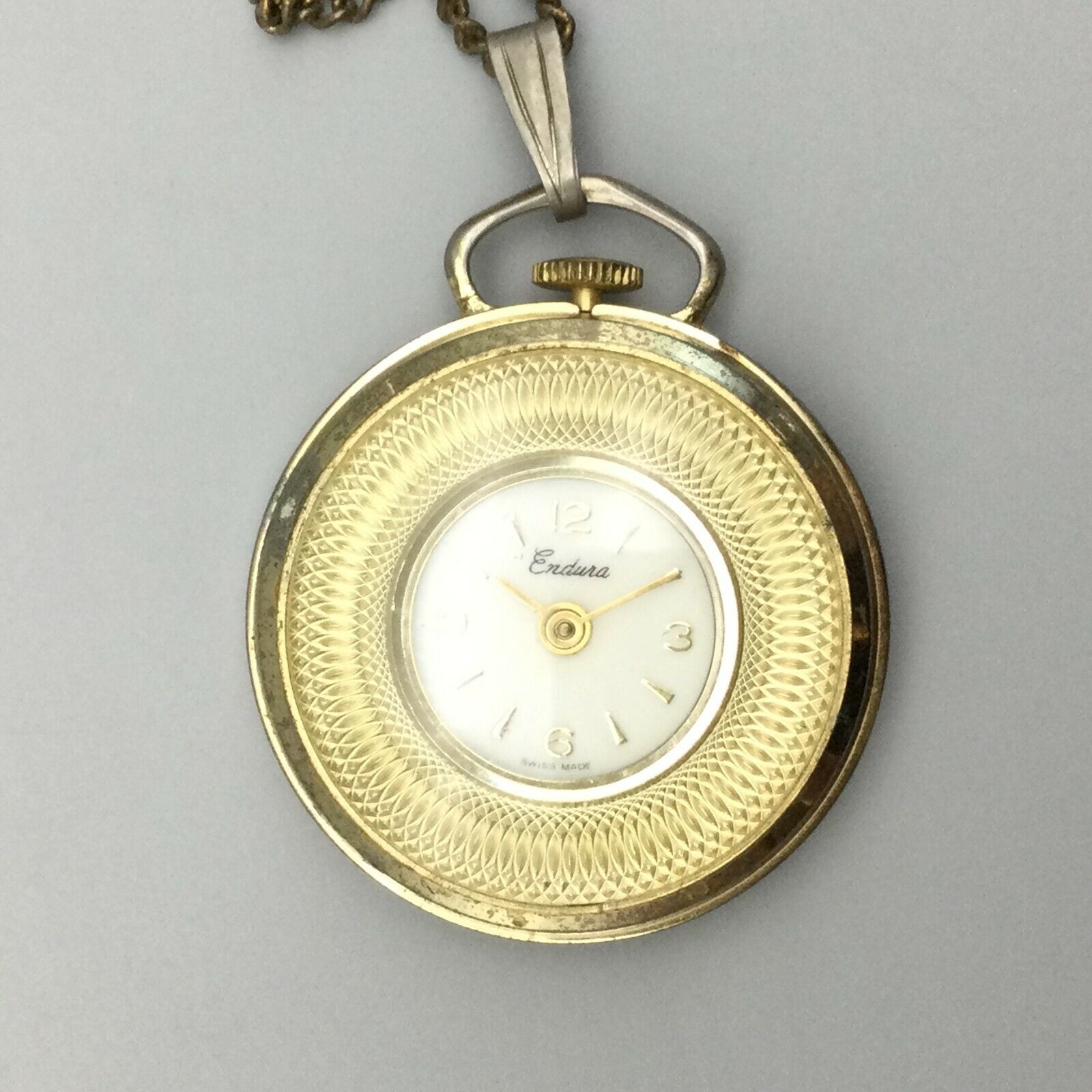 Vintage Endura Watch Pendant Necklace Gold Tone Manual Wind Lo...