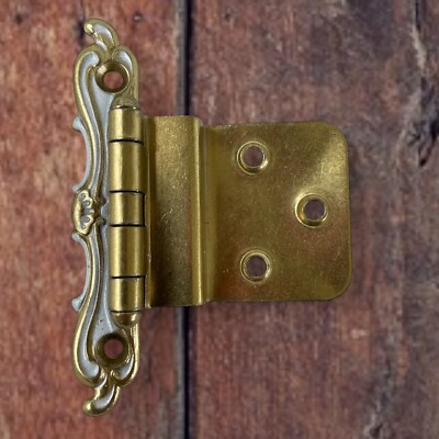 Ajax Cabinet Jewelry Hinges 16 Total White/Brass New Old Stock Vtg 3/8  Inset