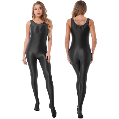 US Women's Bodysuit One Piece Sheer Shiny Full Body Stockings Jumpsuit Lingerie