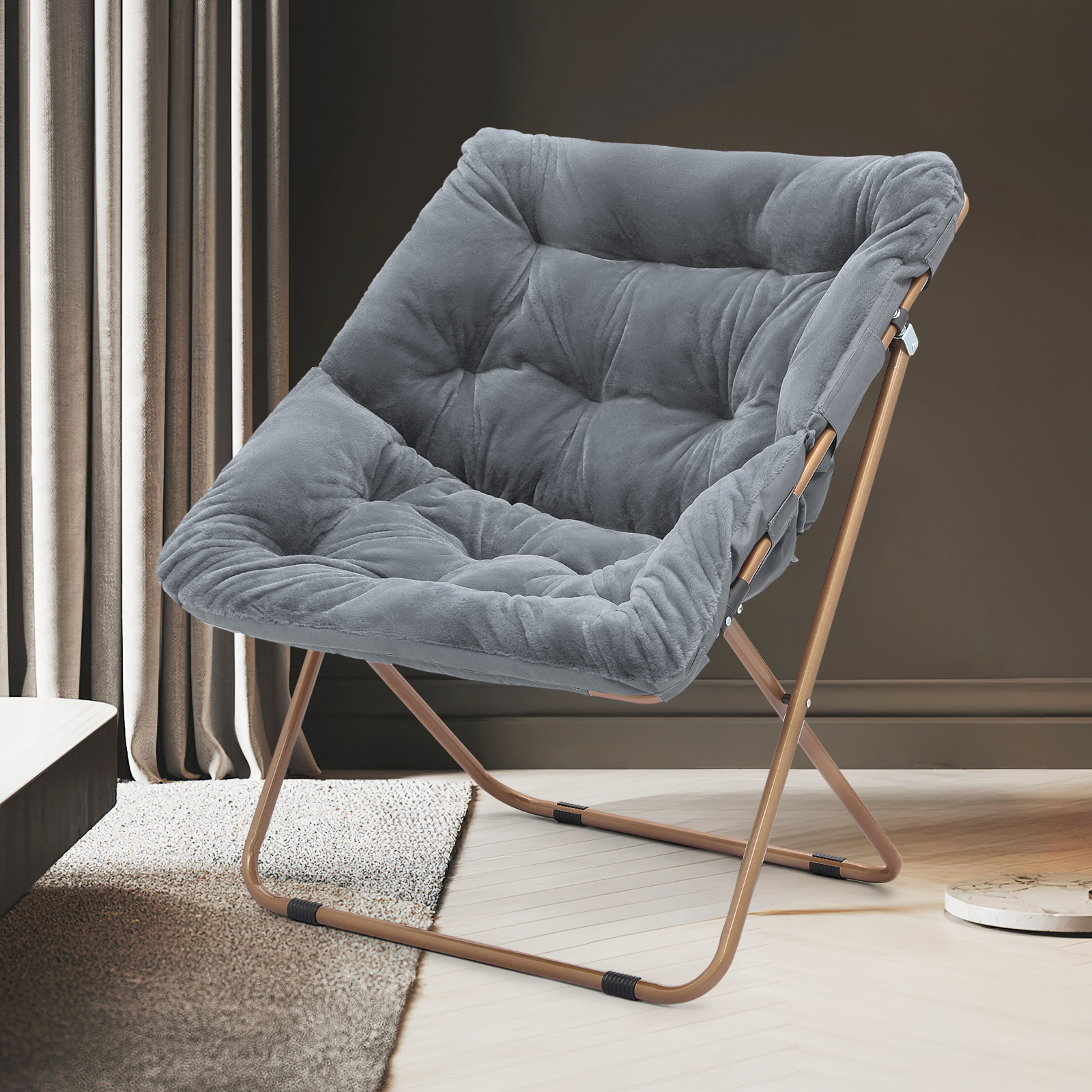 Foldable Saucer Cozy Lounge Chair Living Room Oversized Soft Comfy Faux Fur Seat