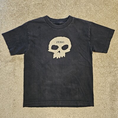 Vintage Y2k ZERO Skateboards Skull T-Shirt Mens S Black Skate Grunge Punk Faded