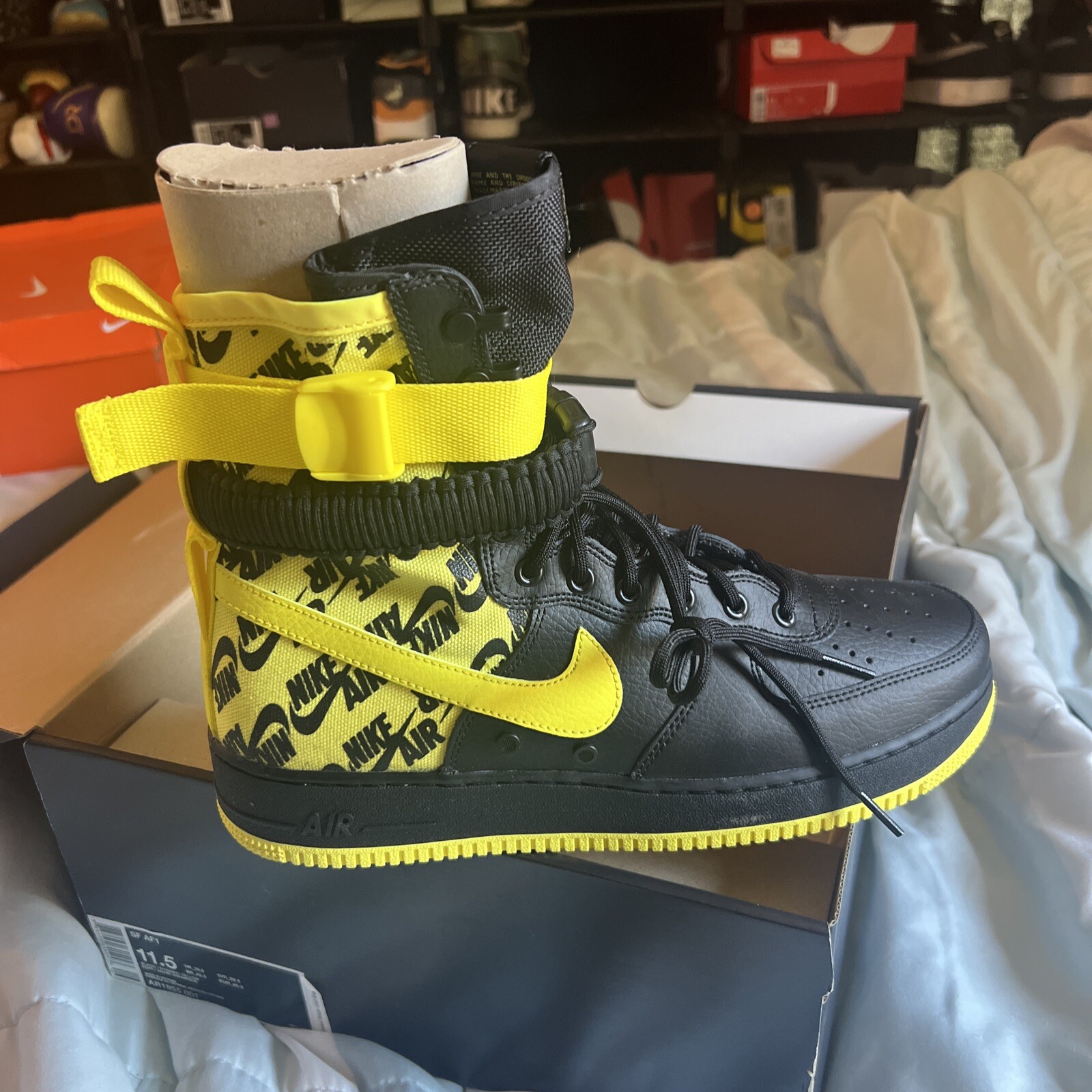 nike sf air force 1 black and yellow