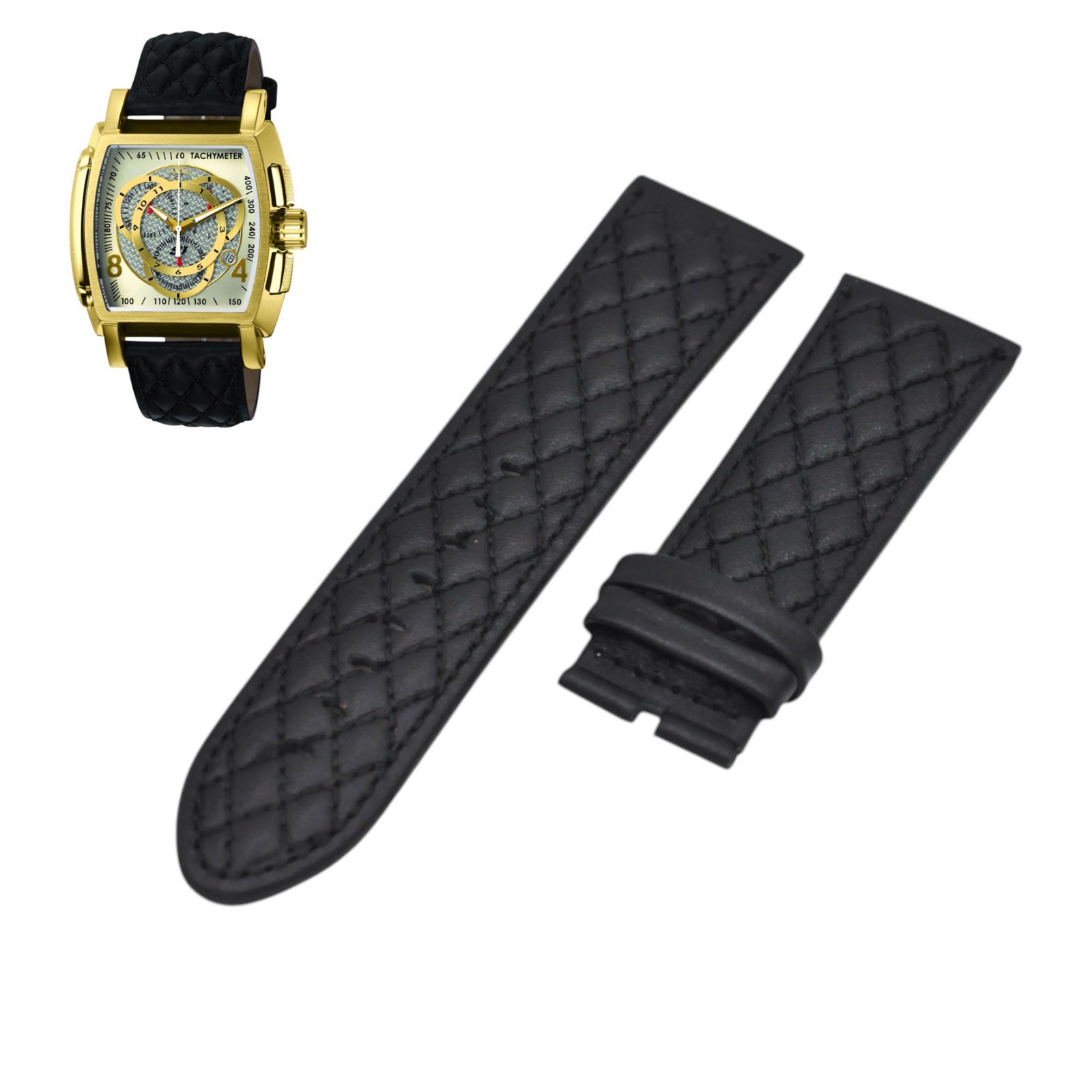 26mm Black Leather Watch Strap For Invicta S1 Rally 5662