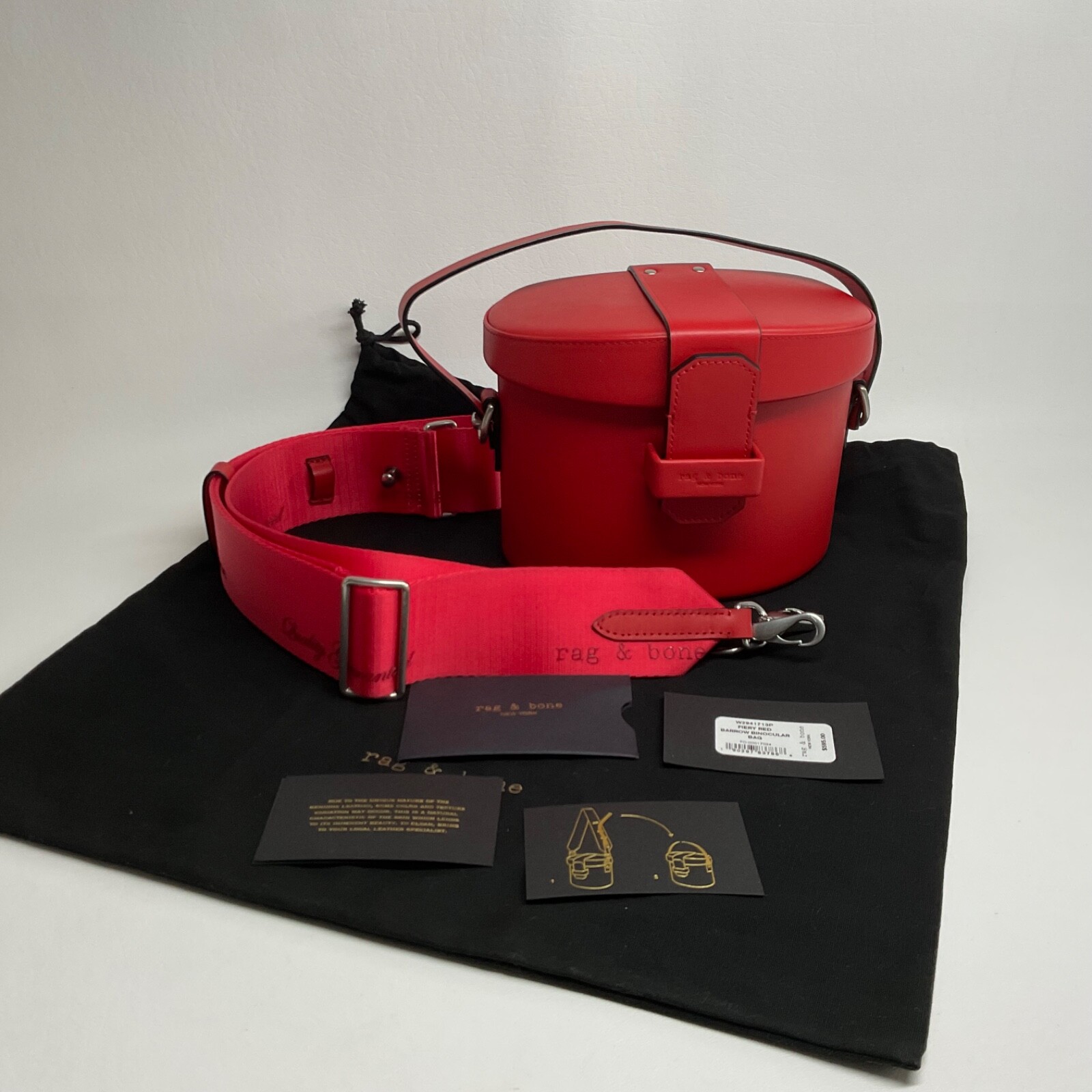 NWT Rag & Bone Barrow Binocular Fiery Red Leather dust bag