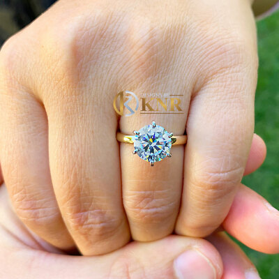 Pre-owned Knr 14k Solid Yellow Gold Round Cut Moissanite Engagement Ring Solitaire Prong 3.00 In White