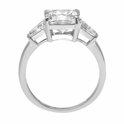Pre-owned Pucci 3 Ct Cushion Cut 3 Stone Moissanite Classic Bridal Statement Ring 14k White Gold In White/colorless