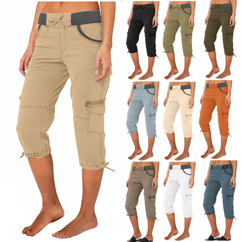 Women's Cargo Capris Relaxed Fit Low Waist Cargo Summer Casual Lightweight Pants